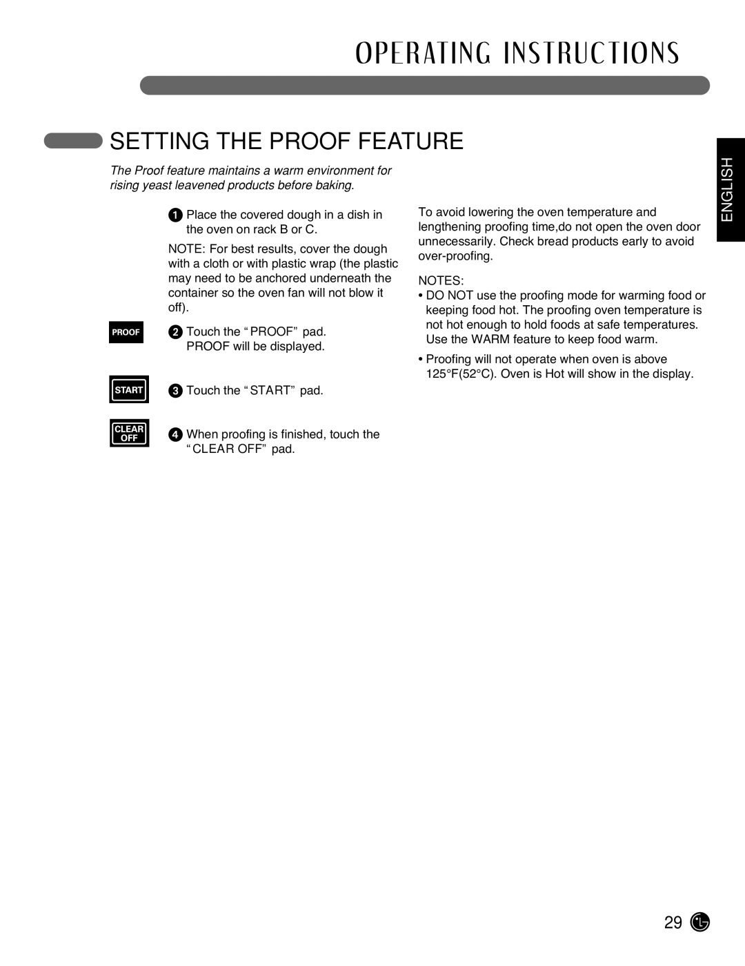 LG Electronics LRG3095ST manual Setting the Proof Feature 