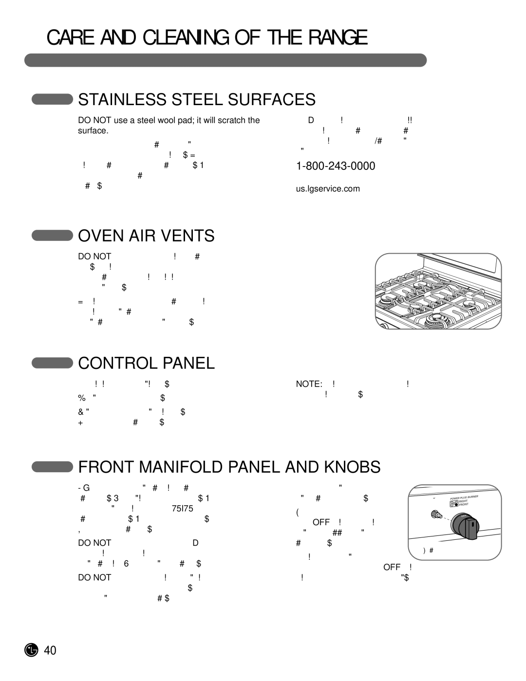 LG Electronics LRG3095ST manual Stainless Steel Surfaces, Oven AIR Vents, Control Panel, Front Manifold Panel and Knobs 