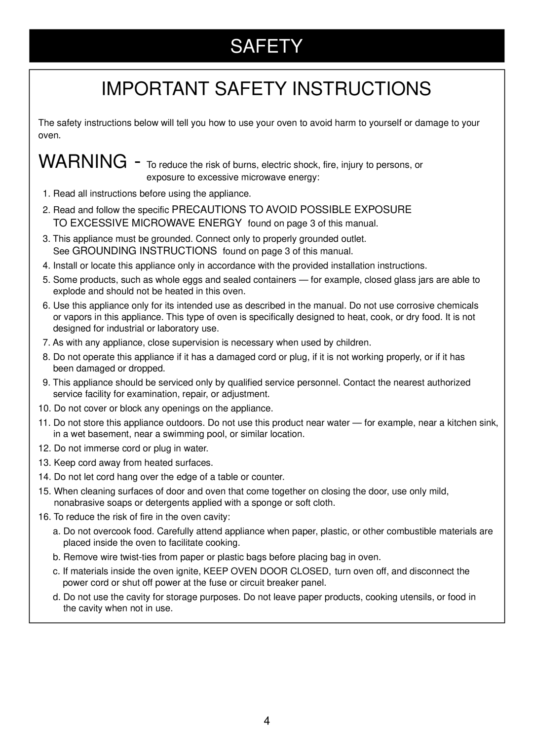 LG Electronics LRM1230W, LRM1230B manual Important Safety Instructions 