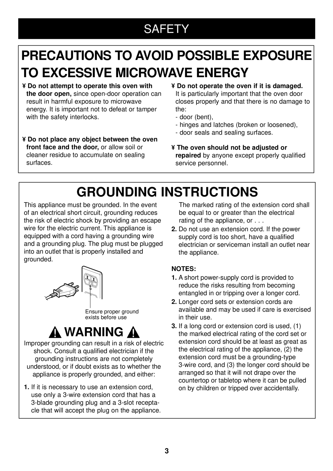 LG Electronics LRM1250B, LRM1250W manual Grounding Instructions, Safety 