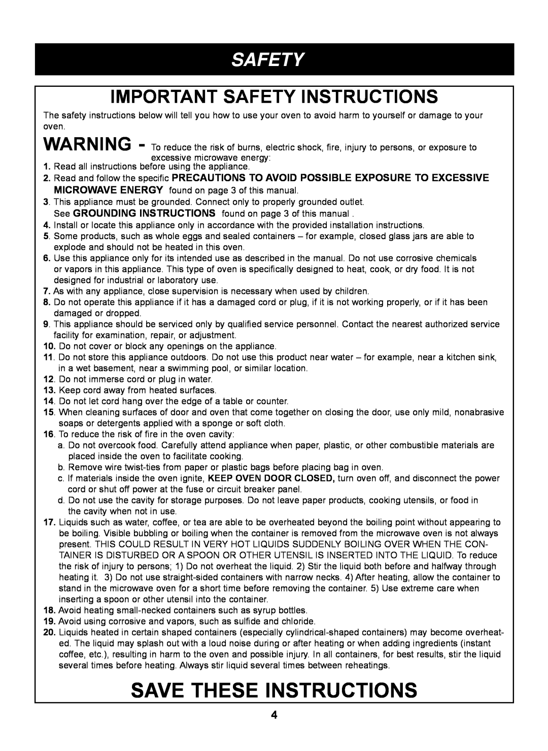 LG Electronics LRM2060ST manual Save These Instructions, Important Safety Instructions 