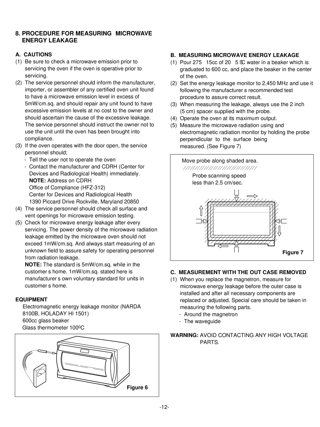 LG Electronics LRMM1430SB, LRMM1430SW manual Procedure for Measuring Microwave Energy Leakage, Equipment 