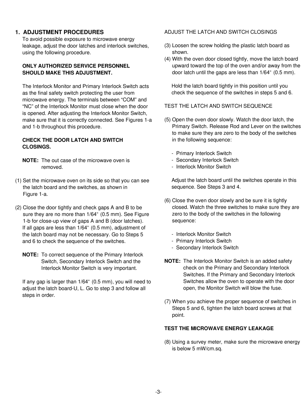 LG Electronics LRMM1430SW, LRMM1430SB manual Adjustment Procedures, Check the Door Latch and Switch Closings 