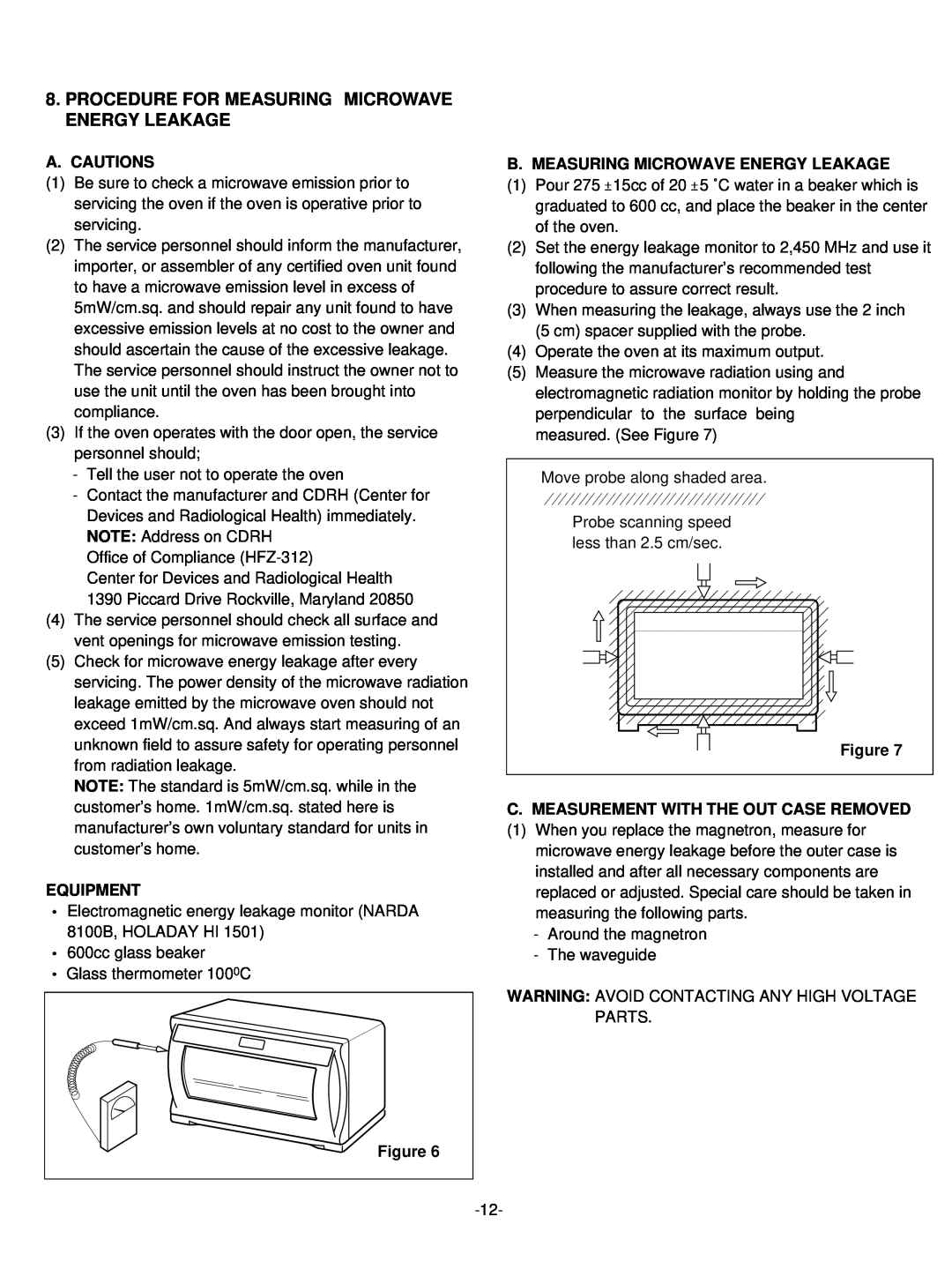 LG Electronics LRMM1430SB, LRMM1430SW manual Procedure For Measuring Microwave Energy Leakage, A. Cautions, Equipment 