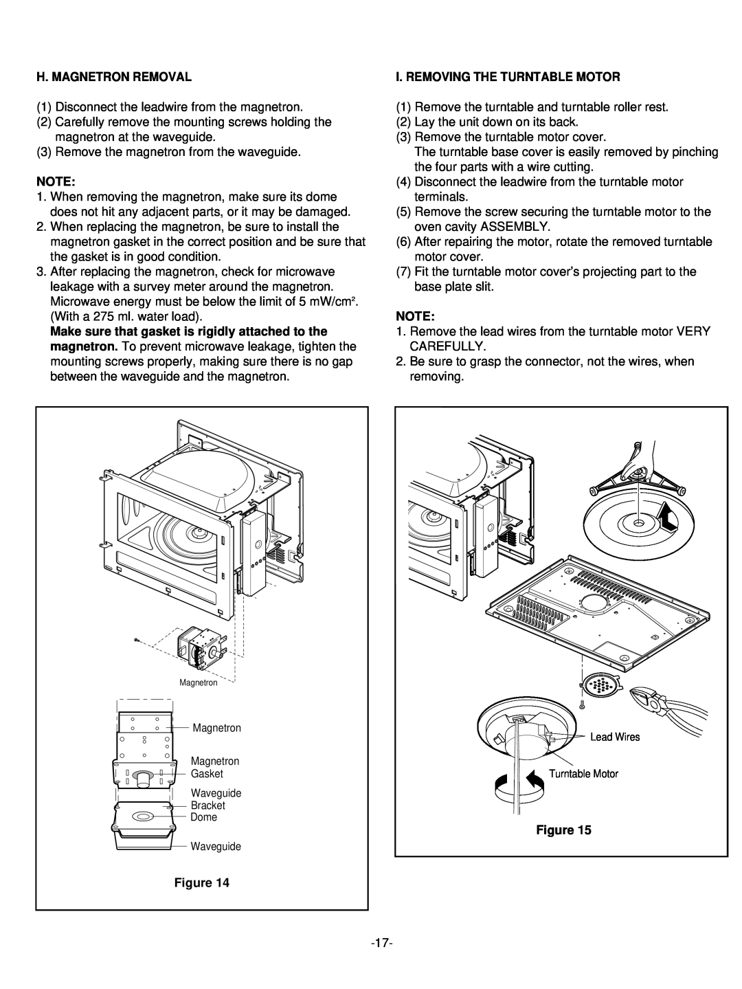 LG Electronics LRMM1430SW, LRMM1430SB manual H. Magnetron Removal, I. Removing The Turntable Motor 