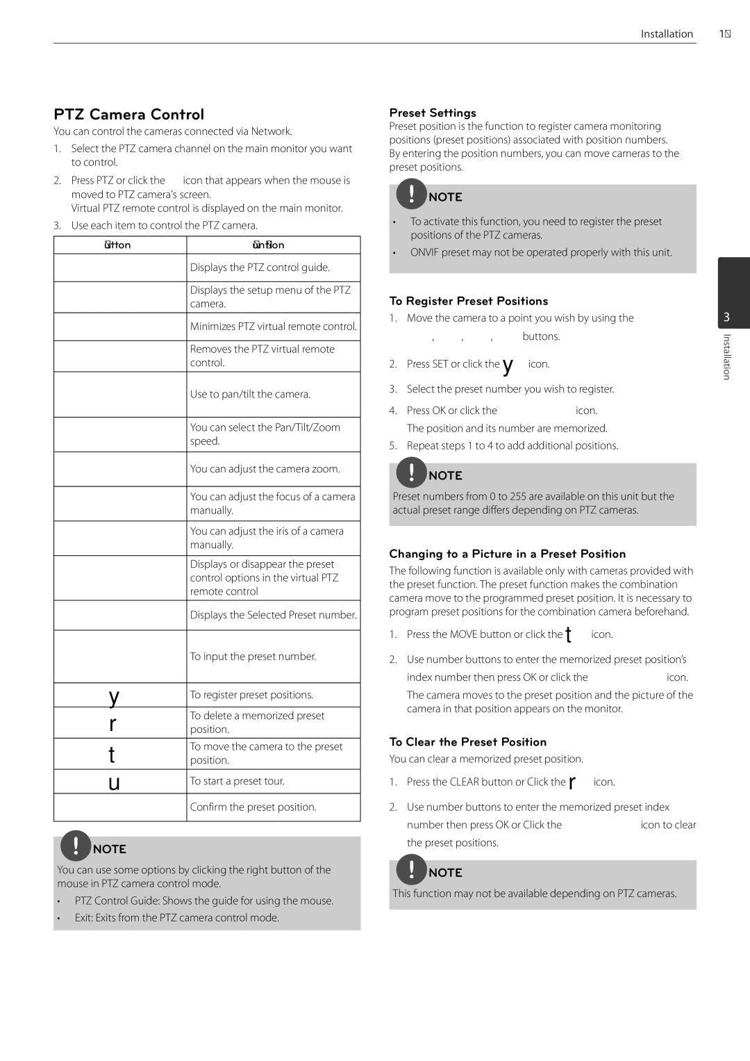 LG Electronics LRN3040N Series owner manual PTZ Camera Control, Preset Settings, To Register Preset Positions 