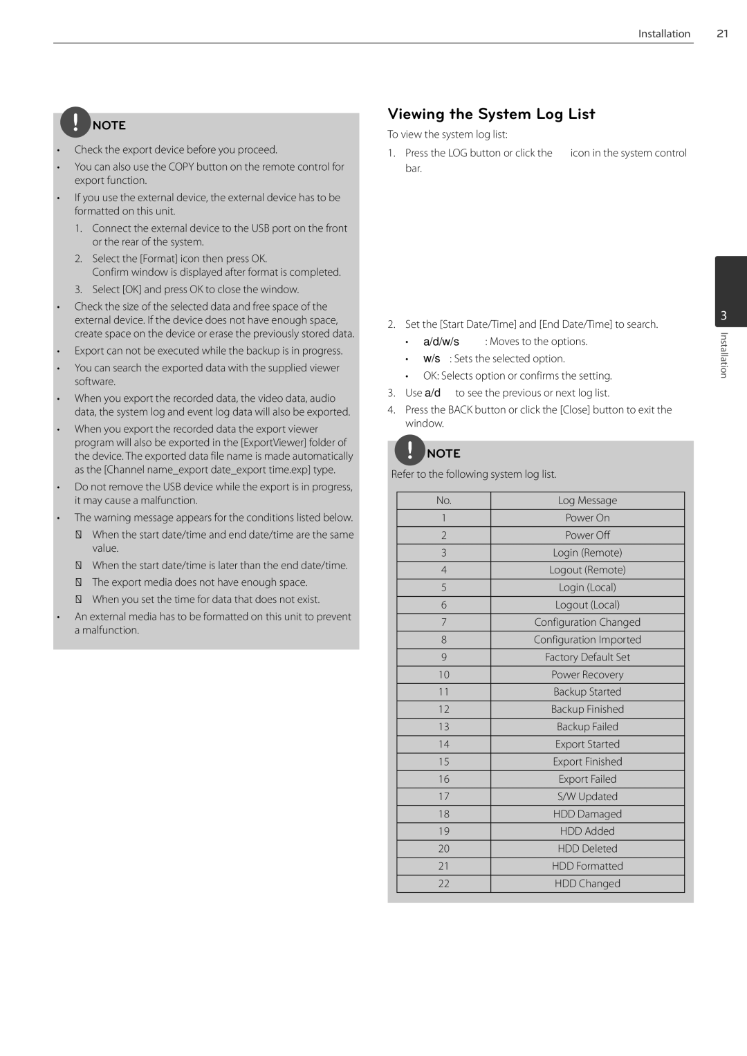 LG Electronics LRN3040N Series owner manual Viewing the System Log List 