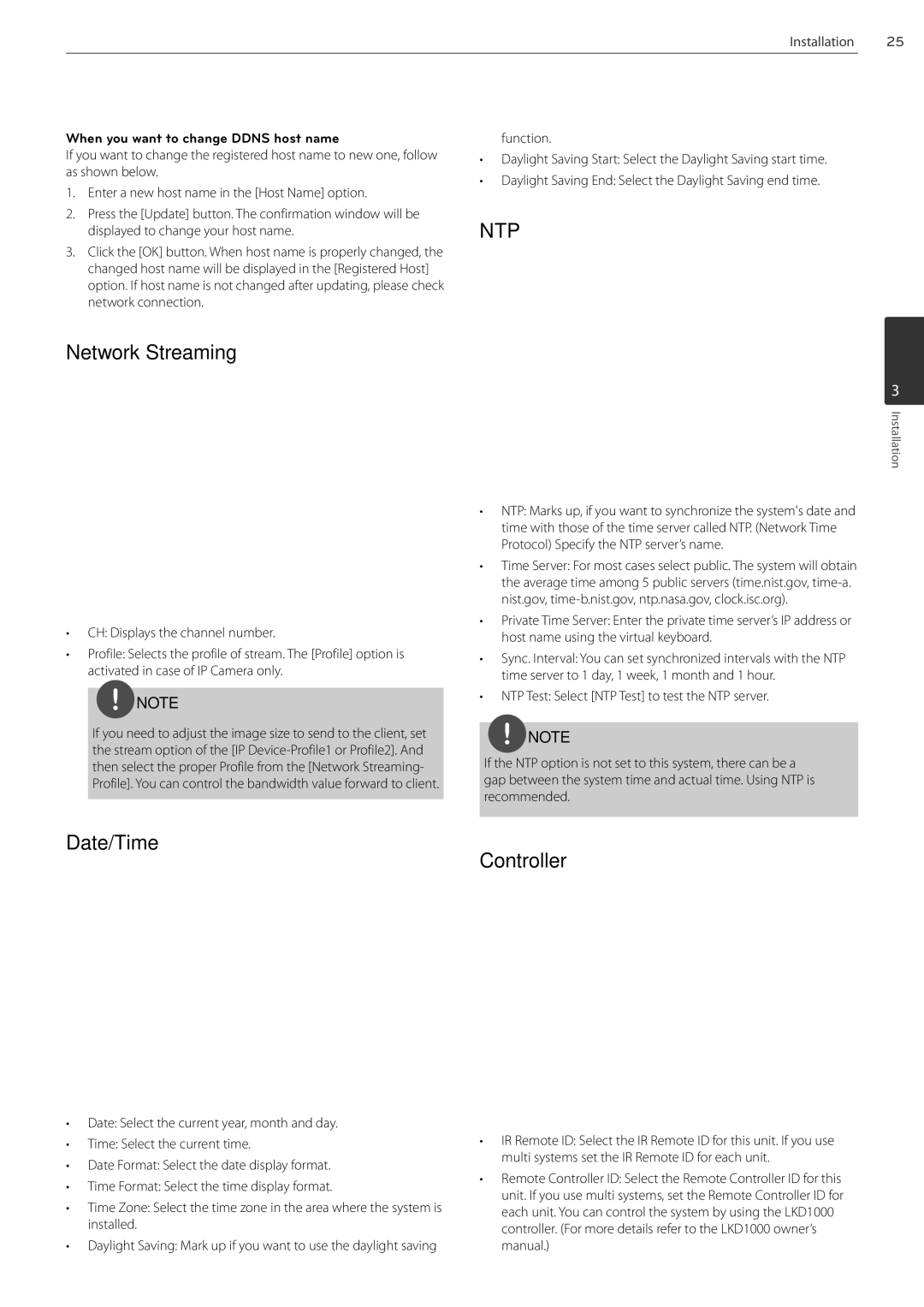 LG Electronics LRN3040N Series owner manual Network Streaming, Date/Time Controller, When you want to change Ddns host name 