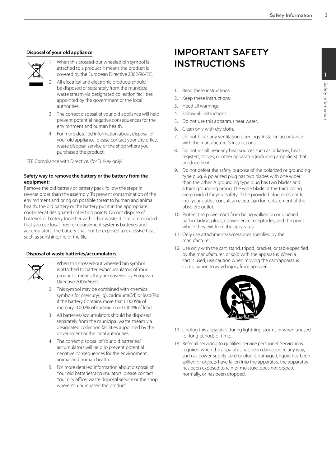 LG Electronics LRN3040N Series owner manual Disposal of your old appliance, EEE Compliance with Directive. for Turkey only 