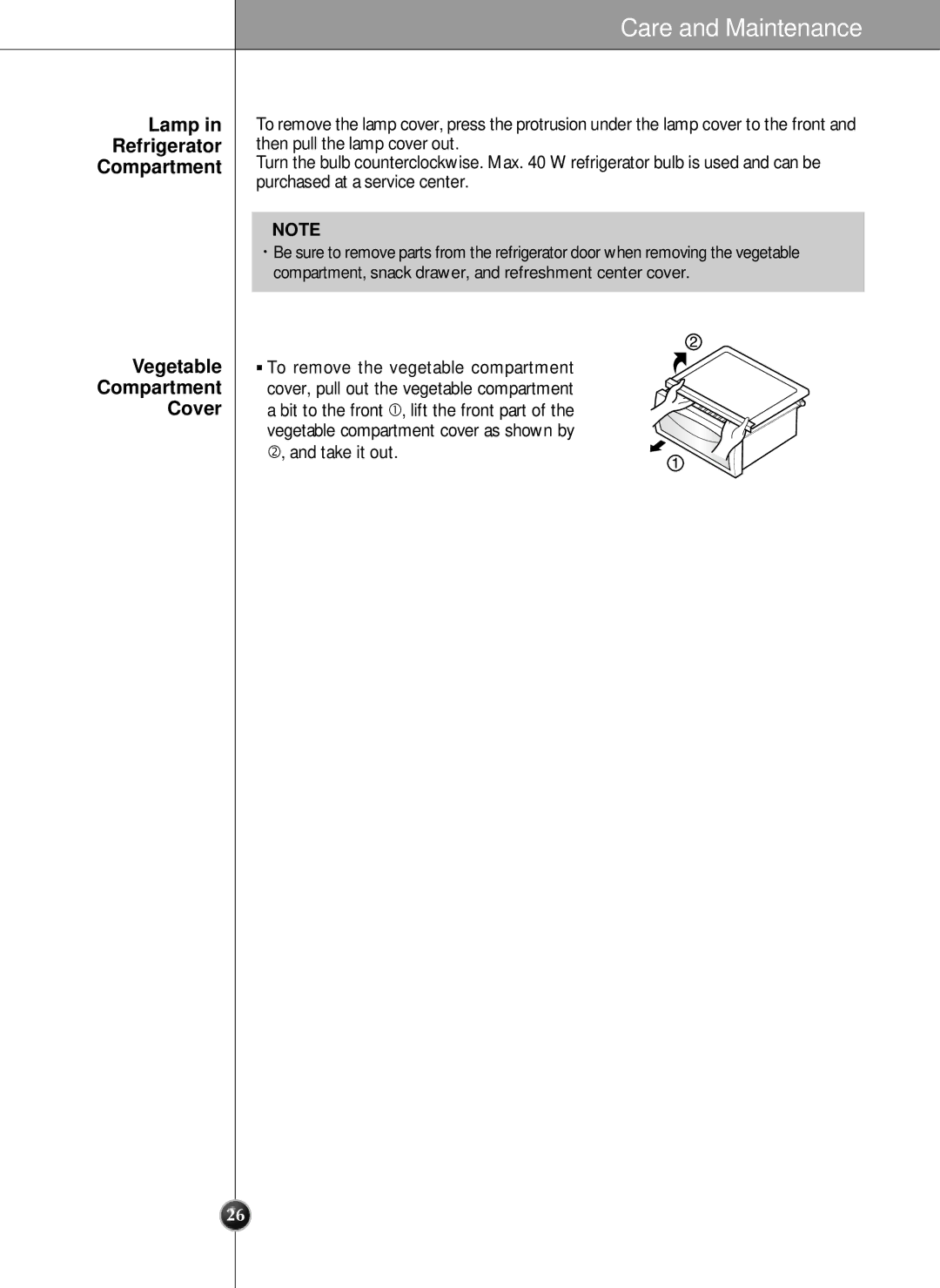 LG Electronics LRSC 26980TT manual Lamp Refrigerator Compartment Vegetable Cover 