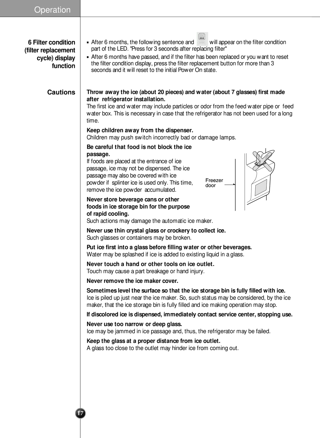 LG Electronics LRSC21935TT, LRSC21935SW, LRSC21935SB manual Keep children away from the dispenser 