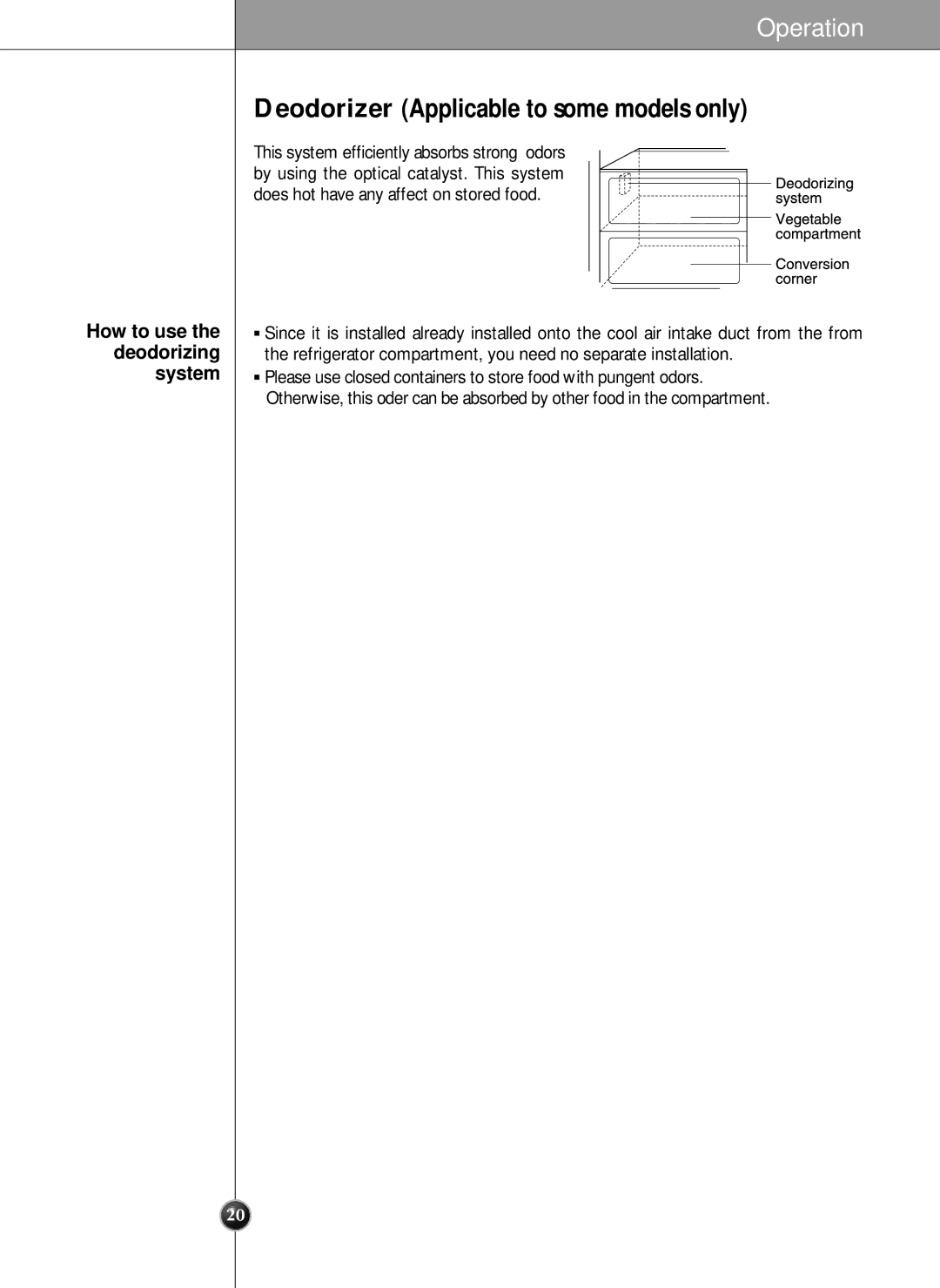 LG Electronics LRSC21935TT, LSRC21935SW, LSRC21935SB manual Deodorizer Applicable to some models only, System 