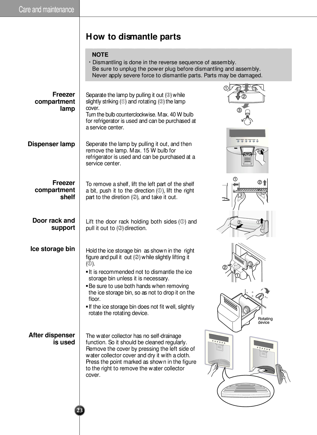 LG Electronics LRSC21935TT, LRSC21935SW, LRSC21935SB How to dismantle parts, Freezer Compartment Lamp Dispenser lamp Shelf 