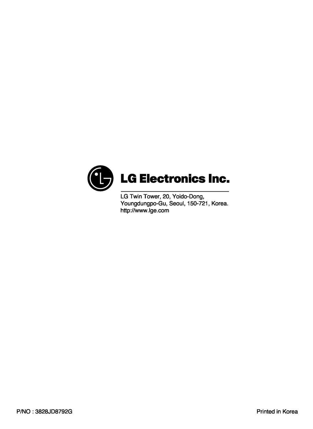 LG Electronics LRSC21935TT, LRSC21935SW, LRSC21935SB, LRSC21935TT, LSRC21935SW, LSRC21935SB manual P/NO 3828JD8792G 