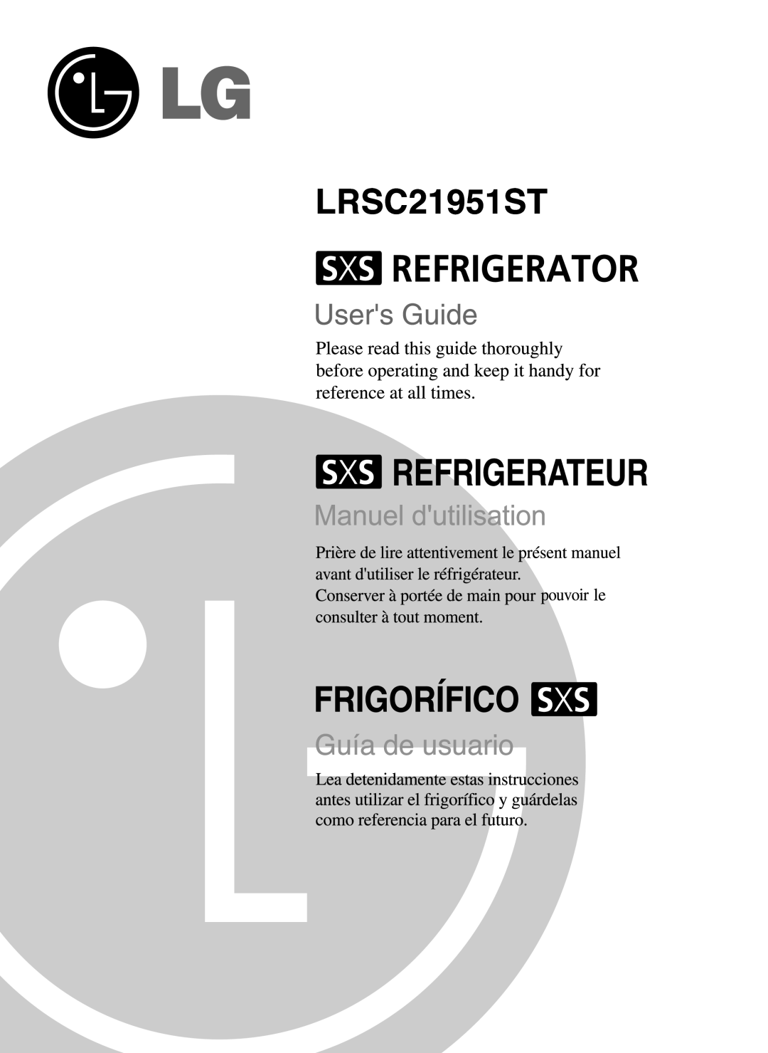 LG Electronics LRSC21951ST manual 