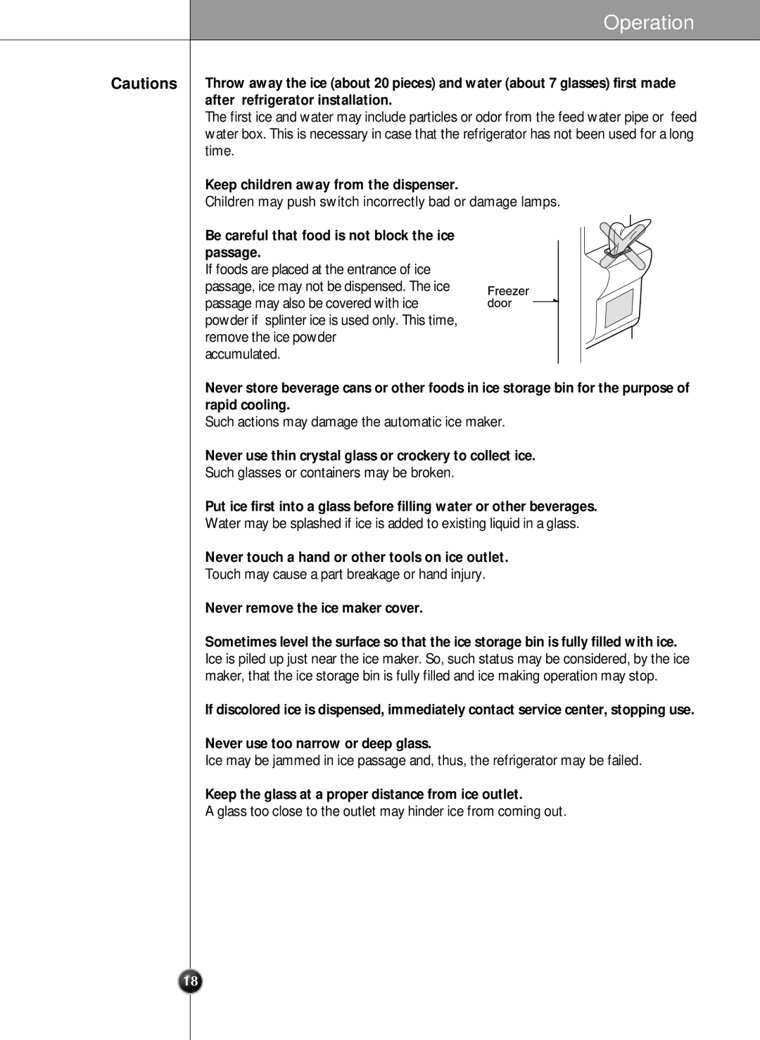 LG Electronics LRSC21951ST After refrigerator installation, Keep children away from the dispenser, Passage, Rapid cooling 