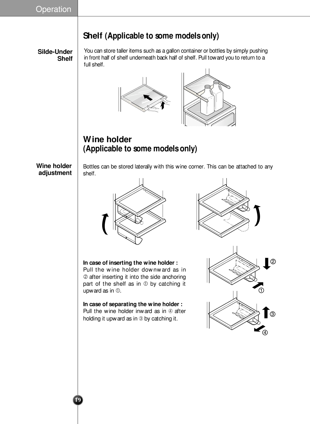 LG Electronics LRSC21951ST manual Shelf Applicable to some models only, Wine holder Applicable to some models only 