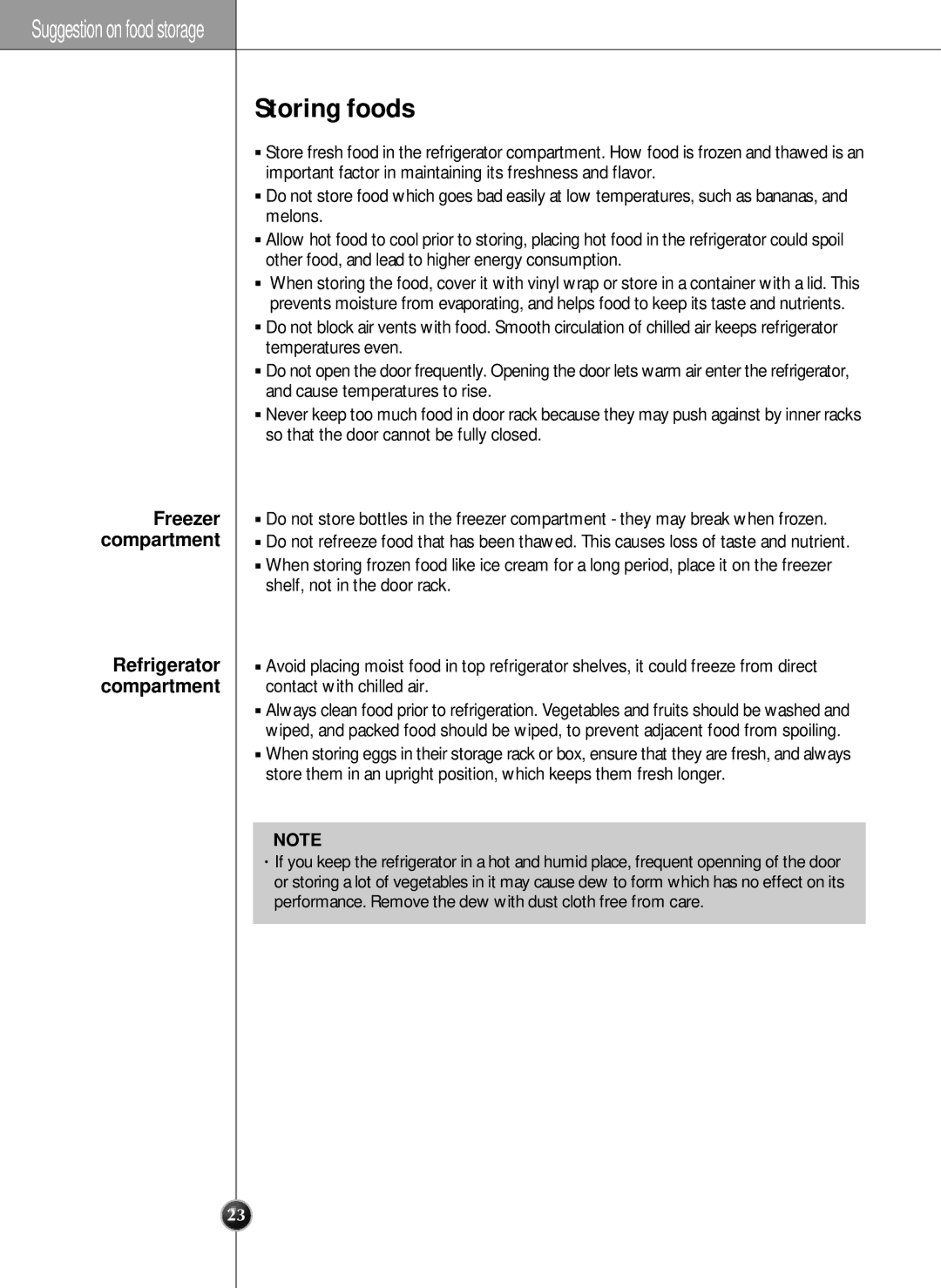LG Electronics LRSC21951ST manual Storing foods, Freezer Compartment 