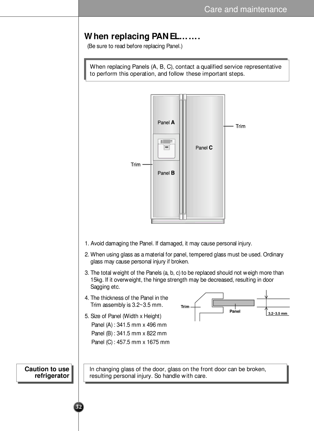 LG Electronics LRSC21951ST manual Trim PanelPanelB Trim, When replacing PANEL…… 