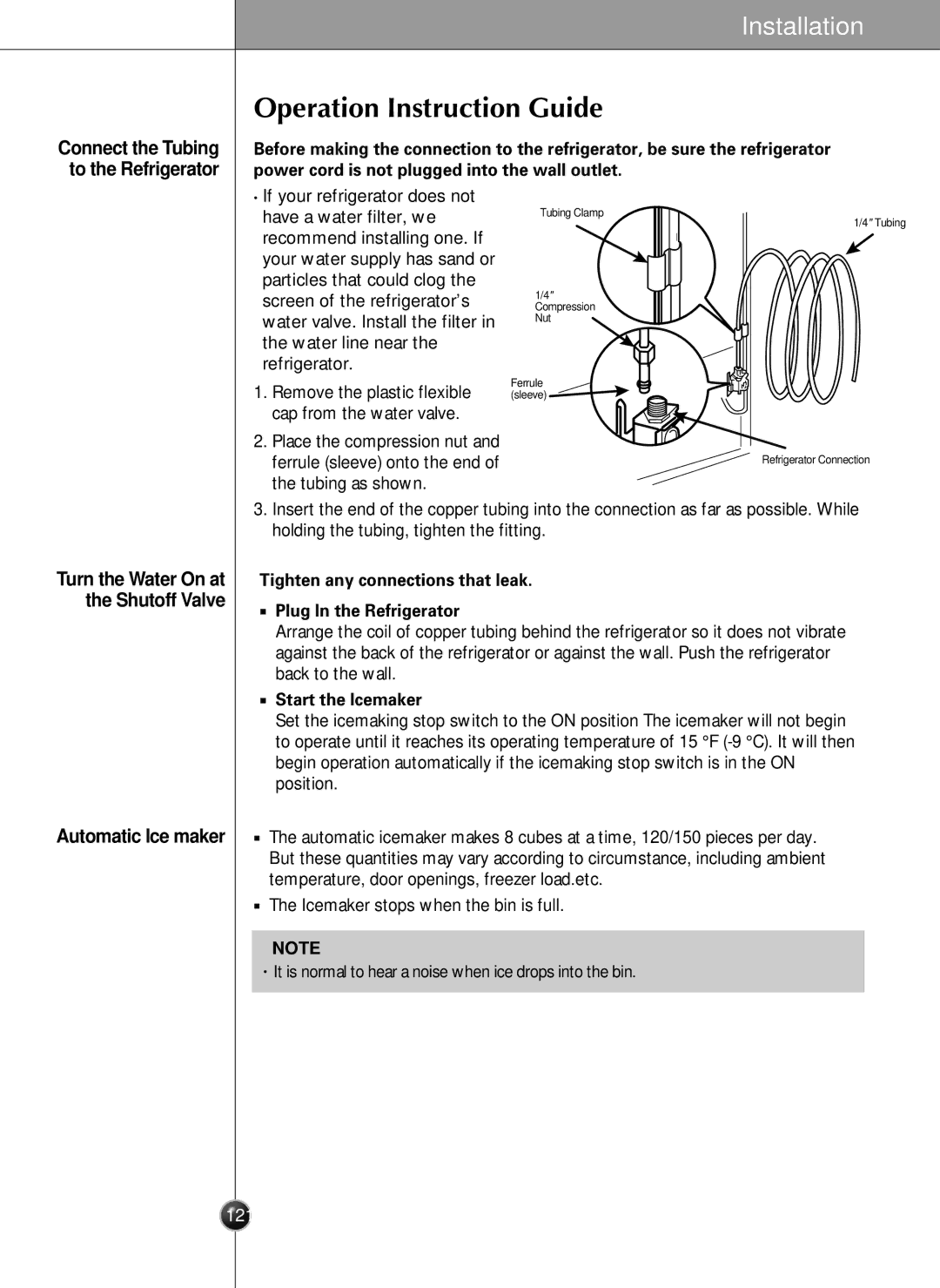 LG Electronics LRSC26925SW, LSRC26923SW, LRSC26925TT, LSRC26923TT manual Operation Instruction Guide, Automatic Ice maker 