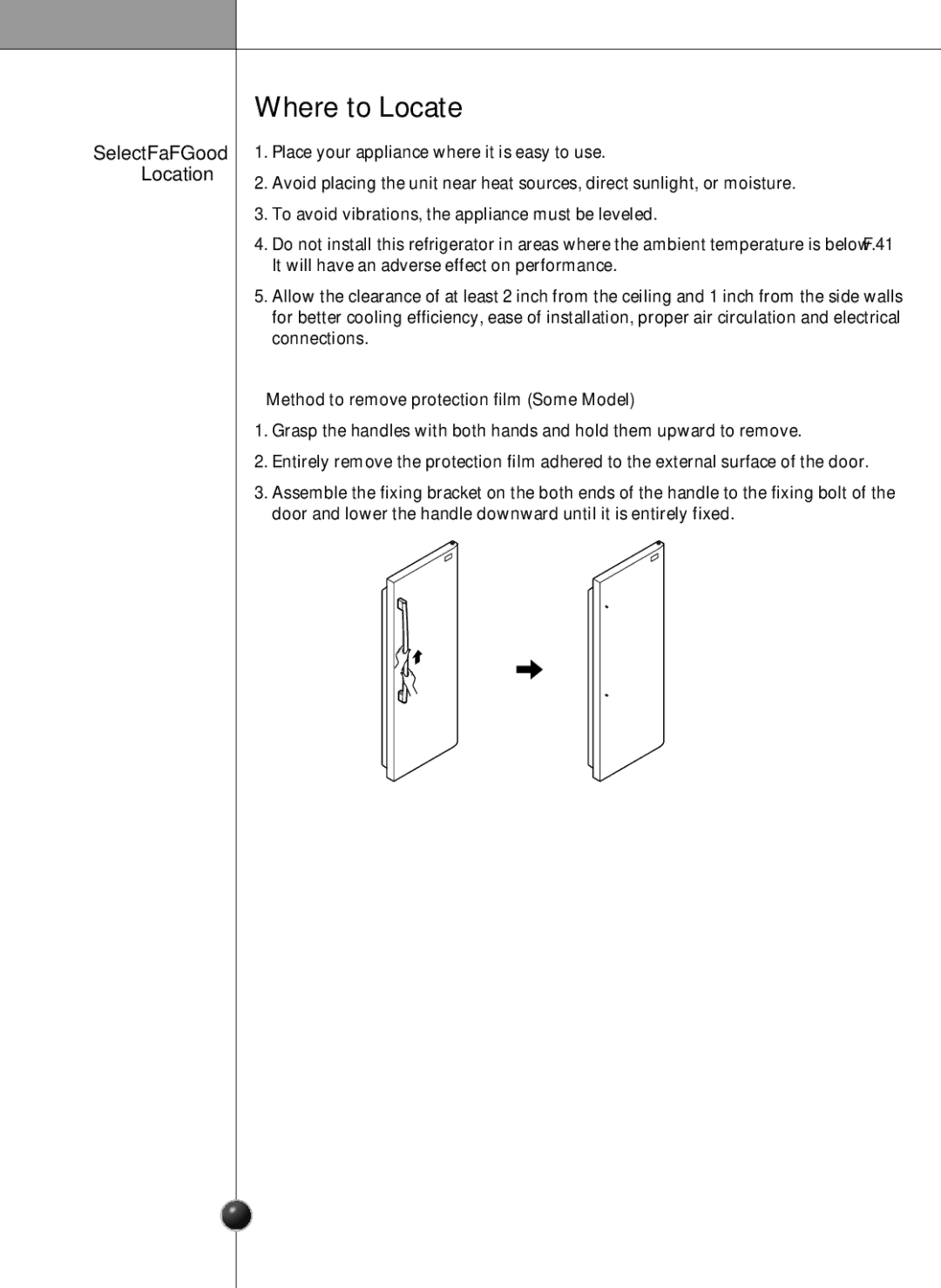 LG Electronics LRSC26925SW, LSRC26923SW, LRSC26925TT, LSRC26923TT manual Where to Locate, Select a Good Location 