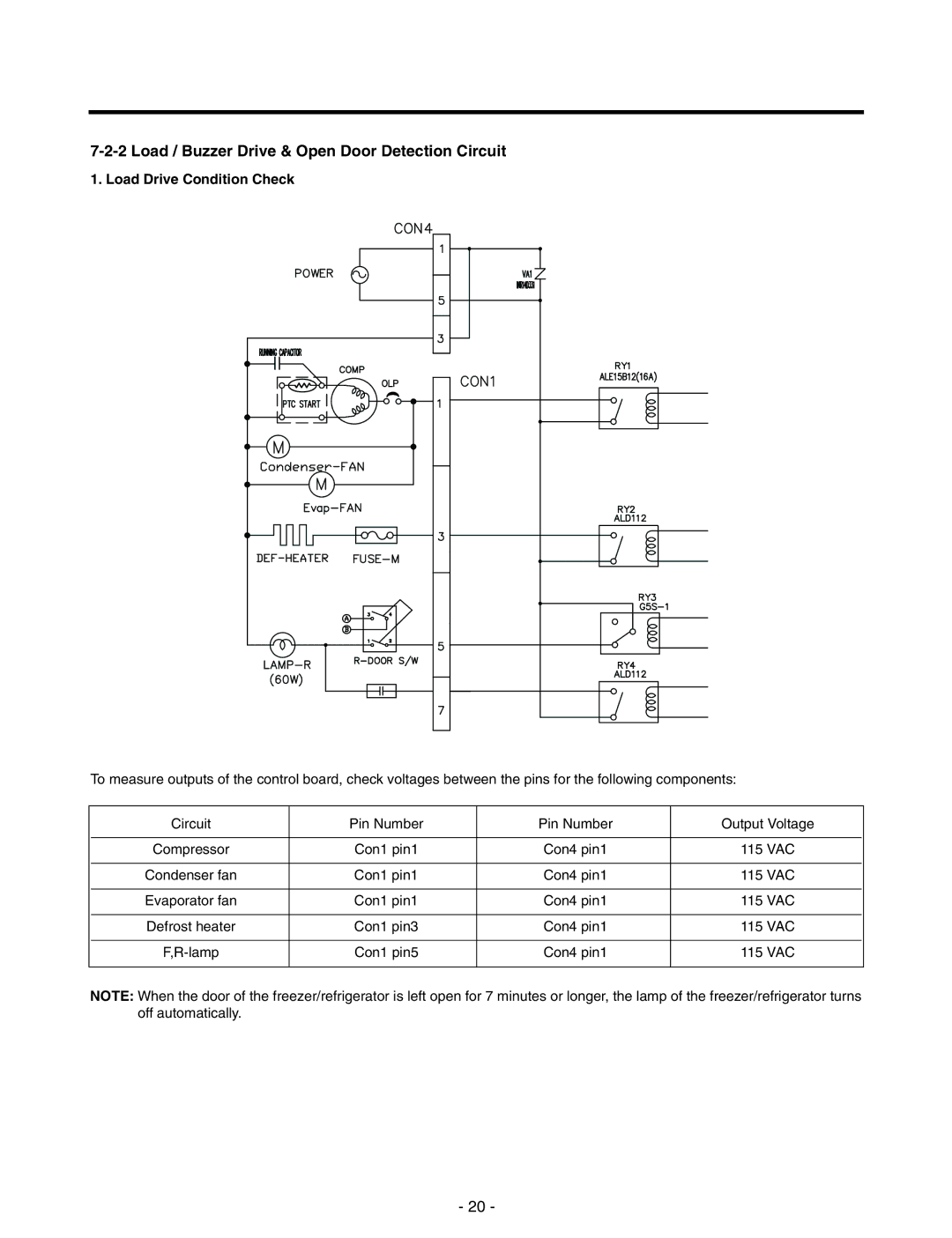 LG Electronics LRTN22310, LRTN19310 Load / Buzzer Drive & Open Door Detection Circuit, Load Drive Condition Check 