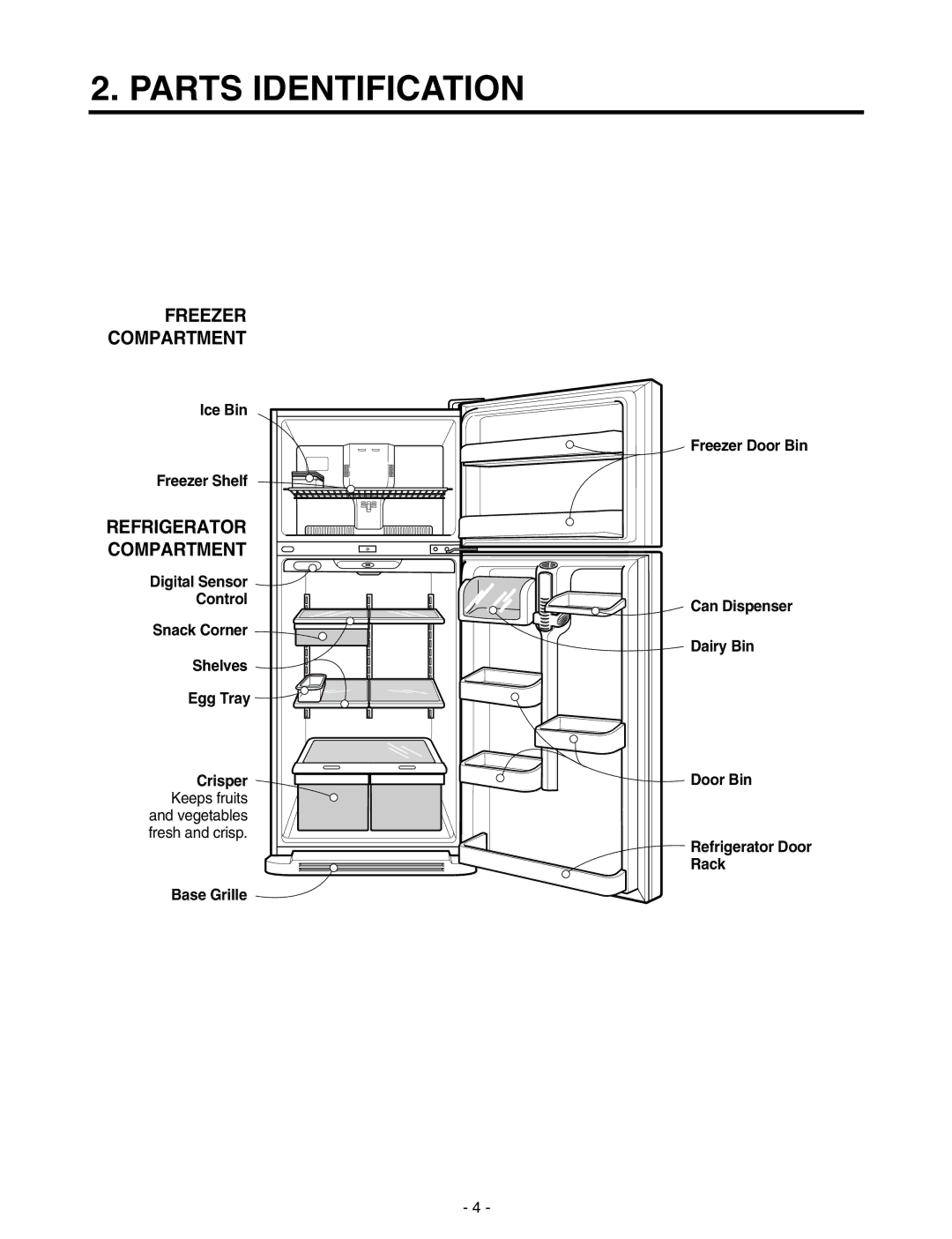 LG Electronics LRTN22310, LRTN19310 service manual Parts Identification, Ice Bin, Freezer Shelf, Rack, Base Grille 