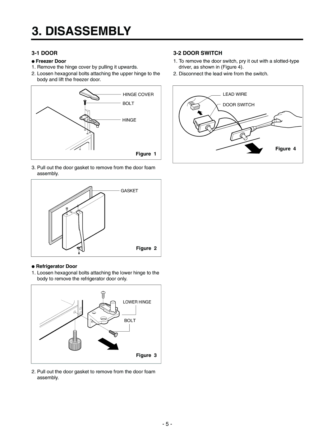 LG Electronics LRTN19310, LRTN22310 service manual Disassembly, Door Switch, Freezer Door 