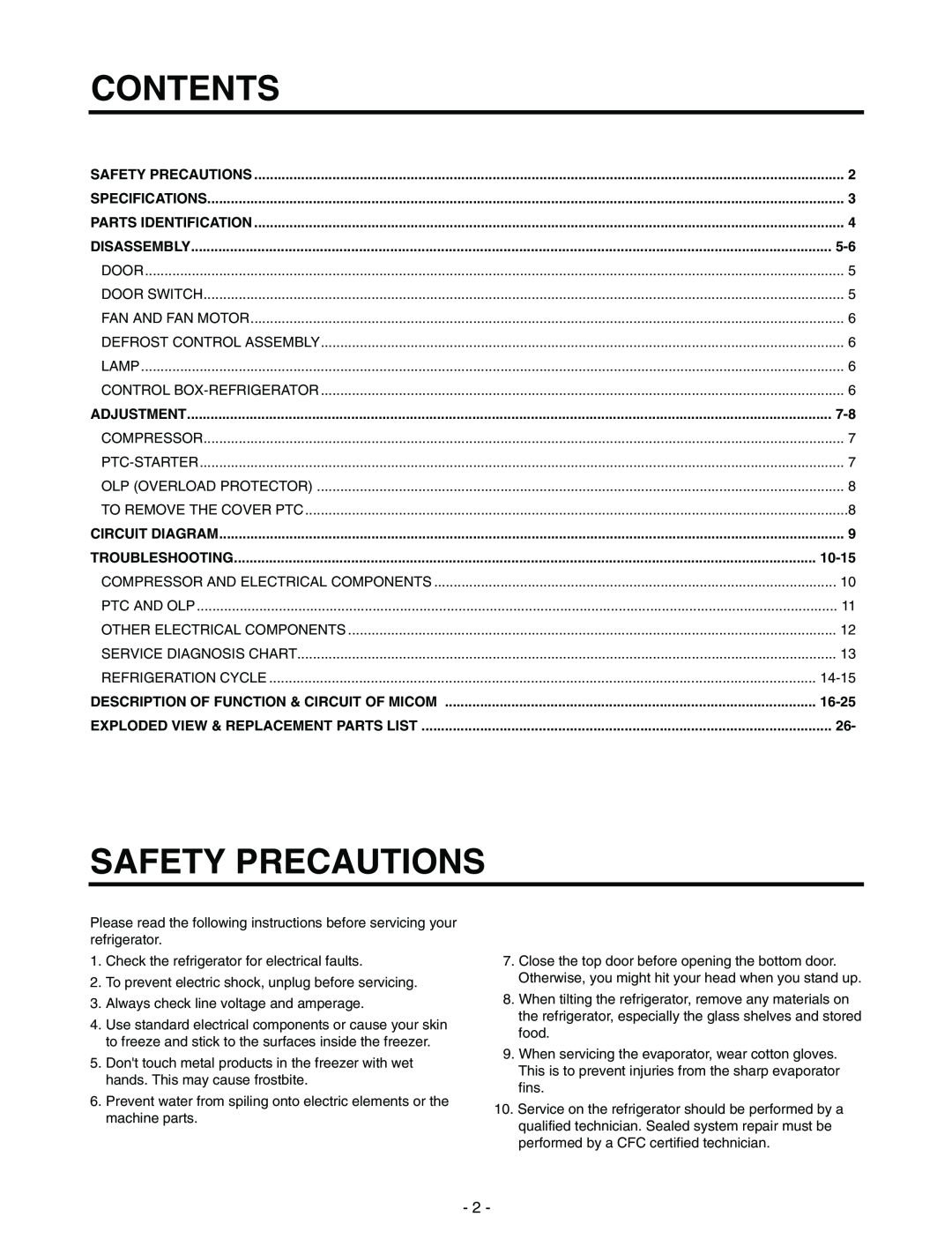 LG Electronics LRTN22310, LRTN19310 service manual Contents, Safety Precautions 