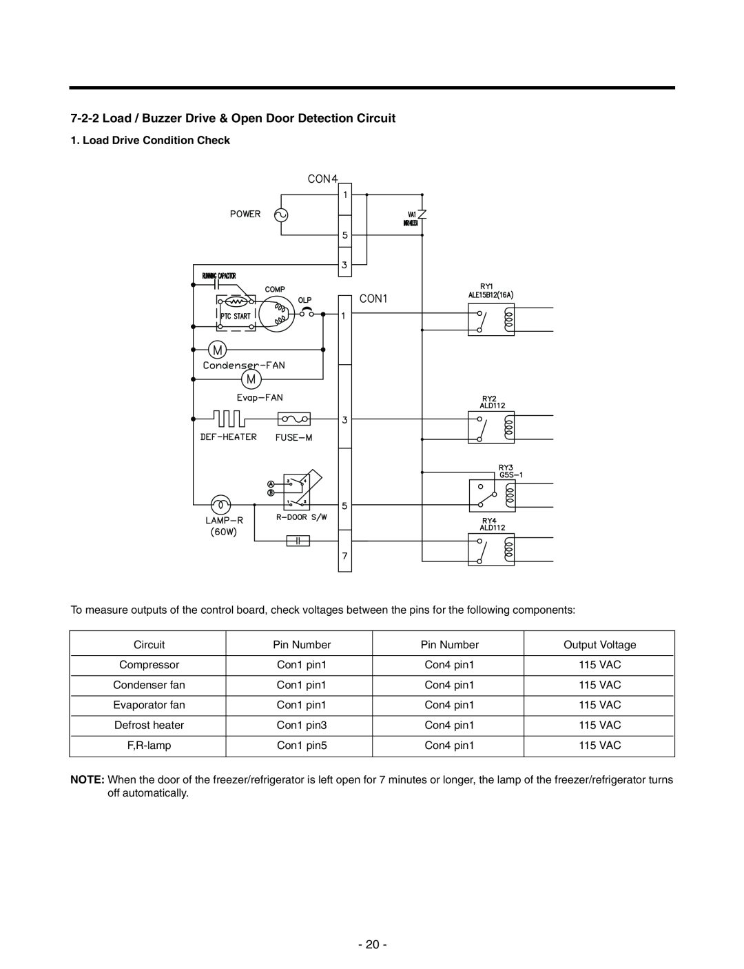 LG Electronics LRTN22310, LRTN19310 Load / Buzzer Drive & Open Door Detection Circuit, Load Drive Condition Check 