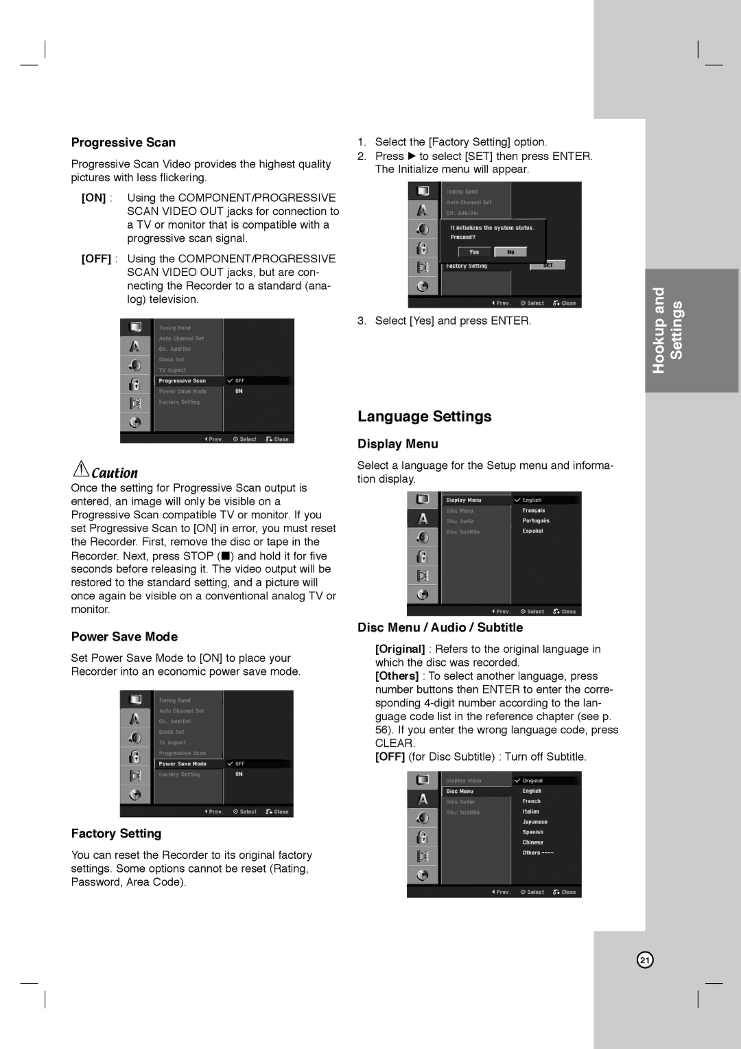 LG Electronics LRY-517 owner manual Language Settings 