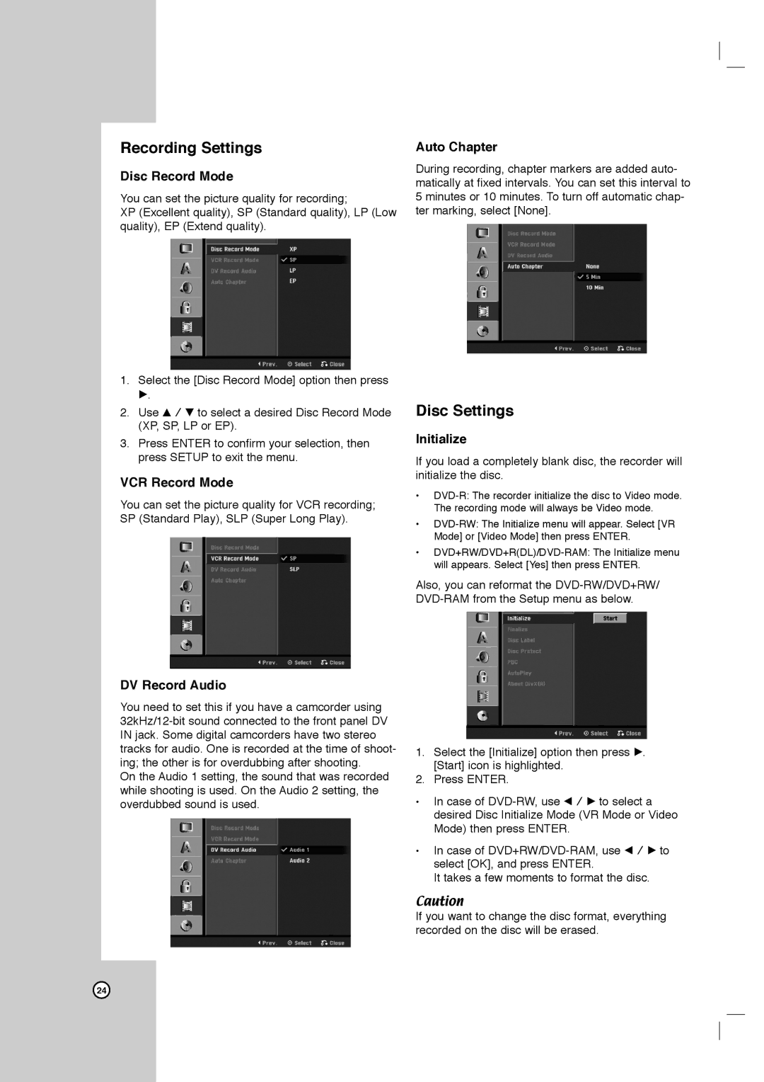 LG Electronics LRY-517 owner manual Recording Settings, Disc Settings 