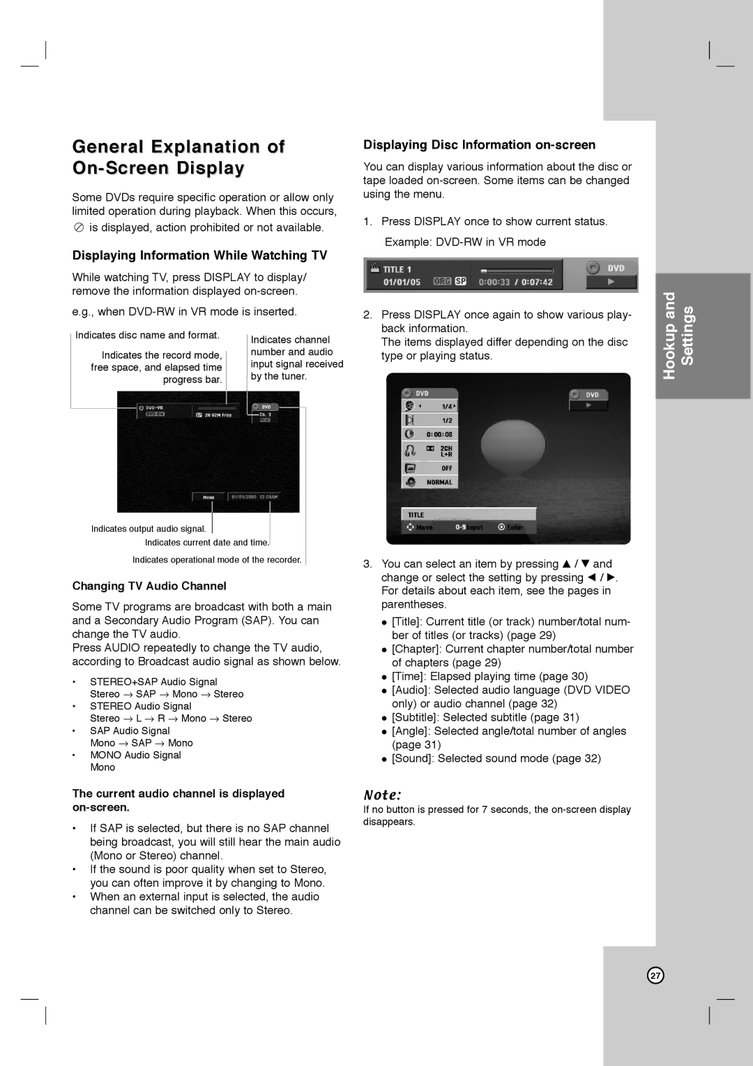 LG Electronics LRY-517 owner manual General Explanation of On-Screen Display, Displaying Information While Watching TV 