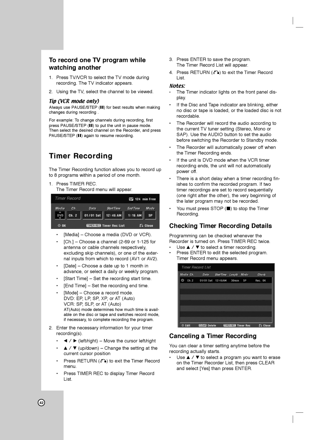 LG Electronics LRY-517 owner manual To record one TV program while watching another, Checking Timer Recording Details 