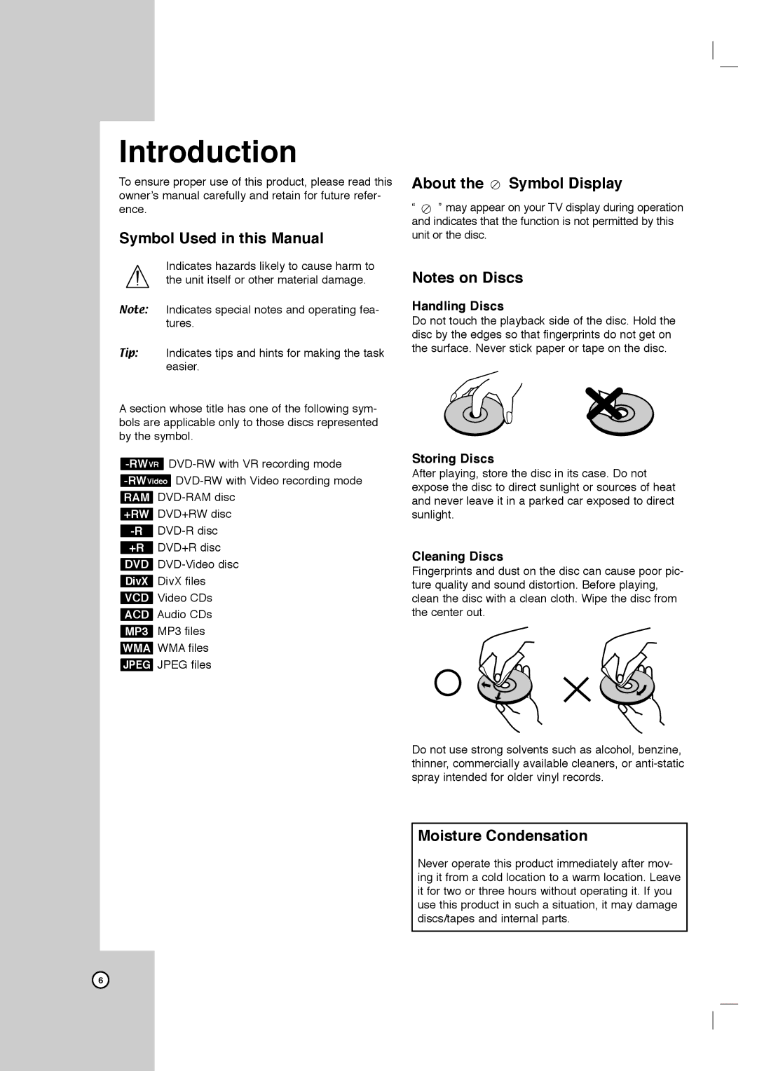 LG Electronics LRY-517 owner manual Symbol Used in this Manual, About the Symbol Display, Moisture Condensation 