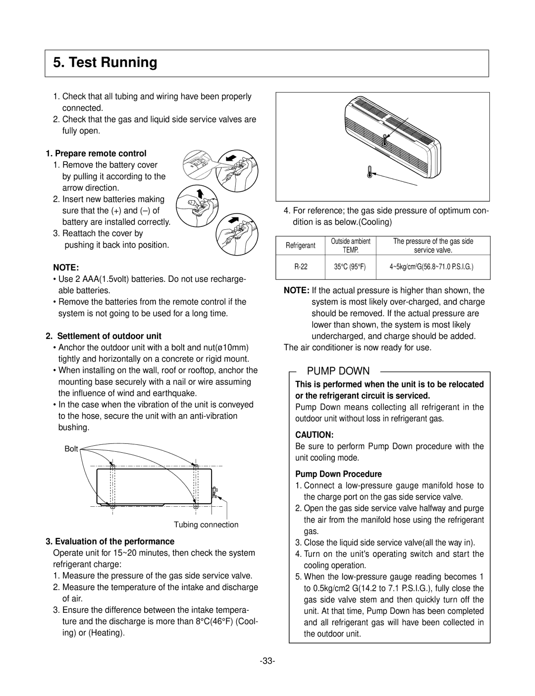 LG Electronics LS-Q096ABM, LS-Q096BBG Prepare remote control, Settlement of outdoor unit, Evaluation of the performance 