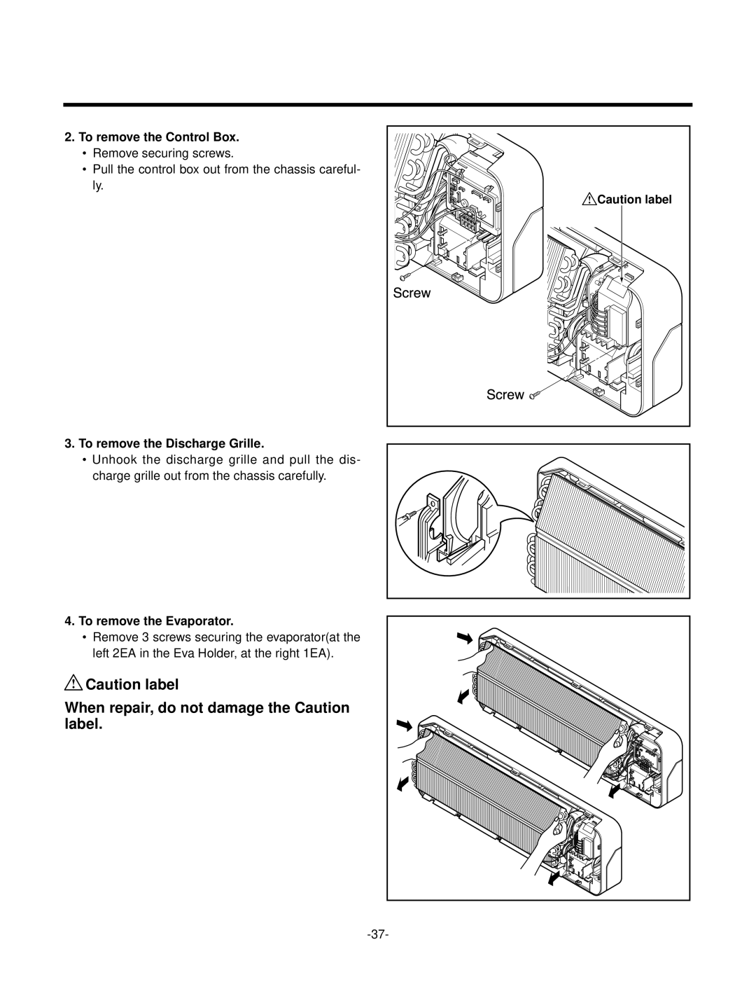 LG Electronics LS-Q096ADG, LS-Q096BBG, LS-Q096ACG When repair, do not damage the Caution label, To remove the Control Box 