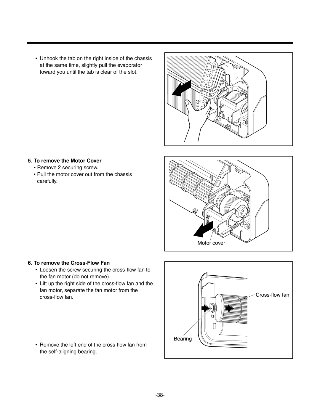 LG Electronics LS-Q096AEL, LS-Q096BBG, LS-Q096ACG, LS-Q076ABL To remove the Motor Cover, To remove the Cross-Flow Fan 