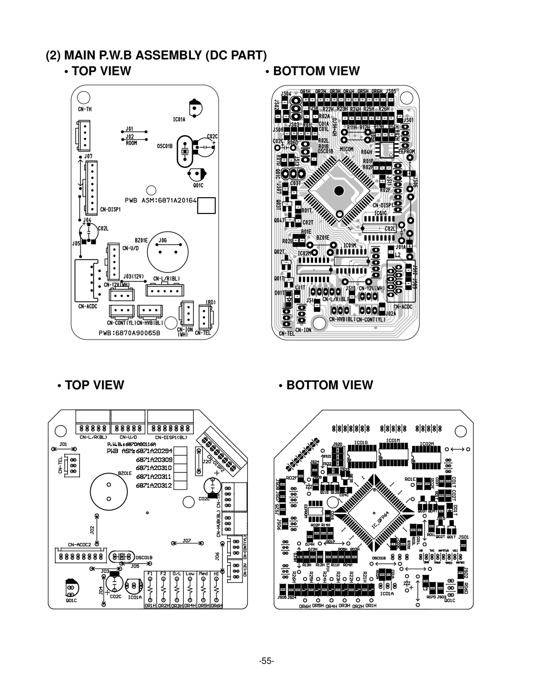 LG Electronics LS-Q096BEL, LS-Q096BBG, LS-Q096ACG, LS-Q076ABL, LS-Q076BBG Main P.W.B Assembly DC Part TOP View Bottom View 