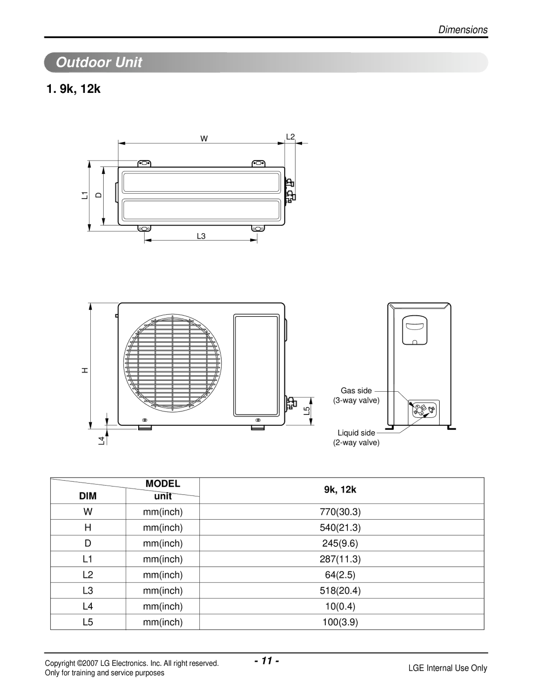 LG Electronics LS120CP(AS-C121E1H0), LS090HP(AS-H091E1H0), LS180CP(AS-C183DM0), LS240HP(AS-H2435DM0) Outdoor Unit, 9k, 12k 