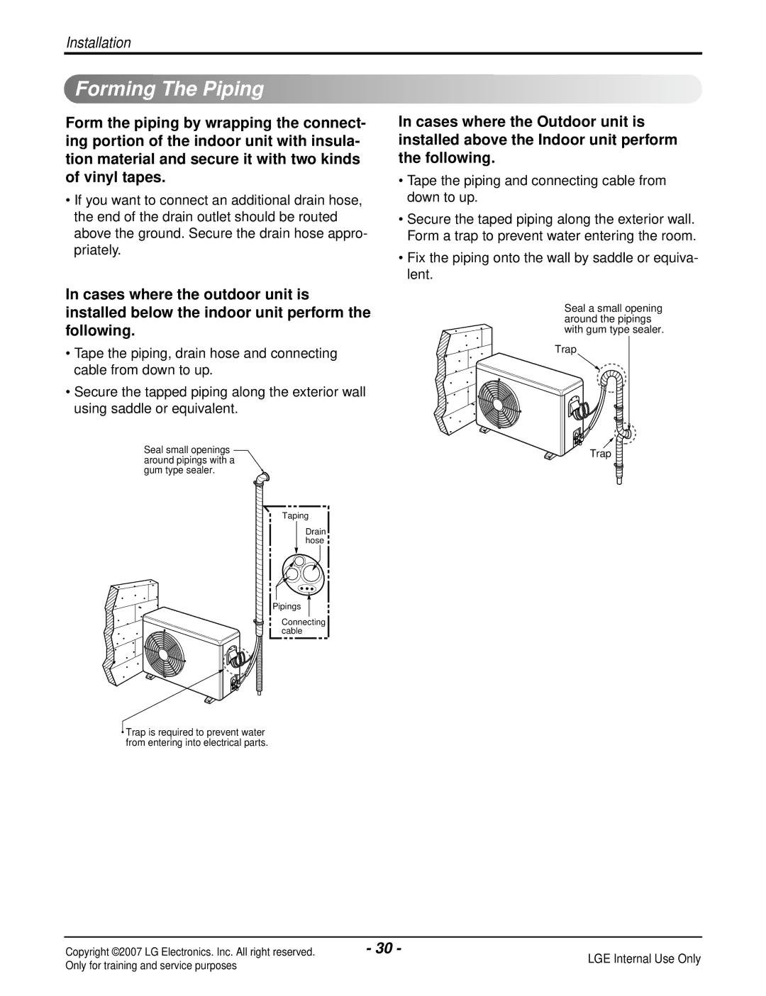 LG Electronics LS180HP(AS-H1835DM0), LS090HP(AS-H091E1H0), LS180CP(AS-C183DM0), LS240HP(AS-H2435DM0) manual Forming The Piping 