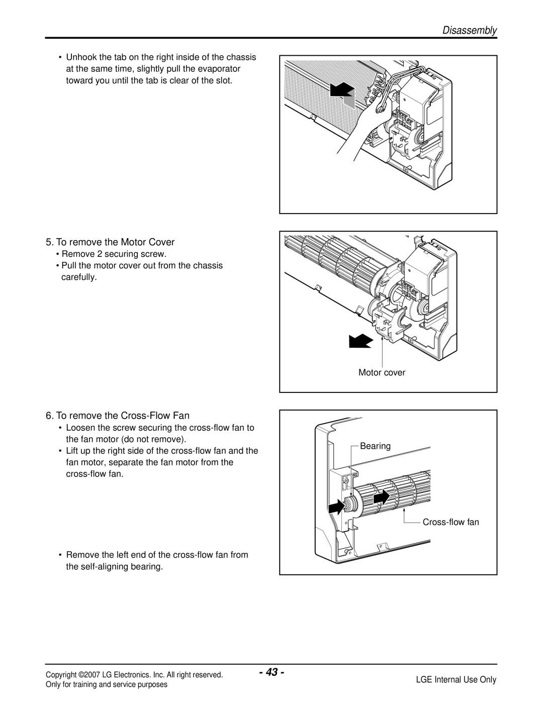 LG Electronics LS120CP(AS-C121E1H0), LS090HP(AS-H091E1H0), LS180CP(AS-C183DM0) manual To remove the Motor Cover 