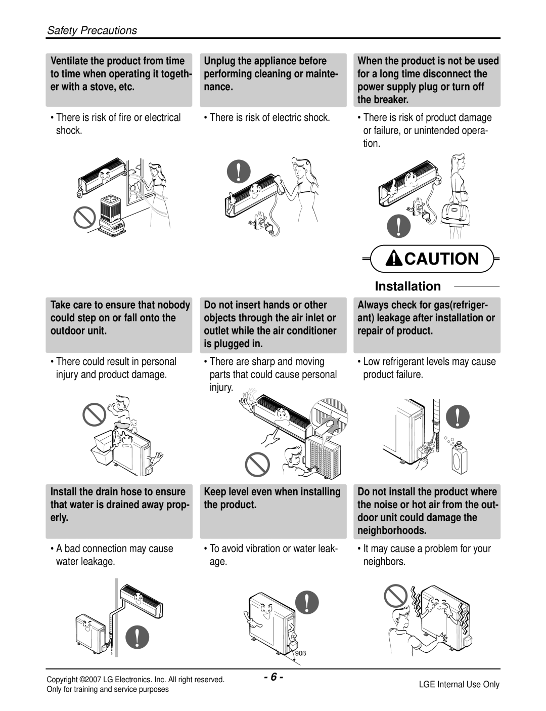 LG Electronics LS180HP(AS-H1835DM0), LS090HP(AS-H091E1H0), LS180CP(AS-C183DM0) Keep level even when installing the product 