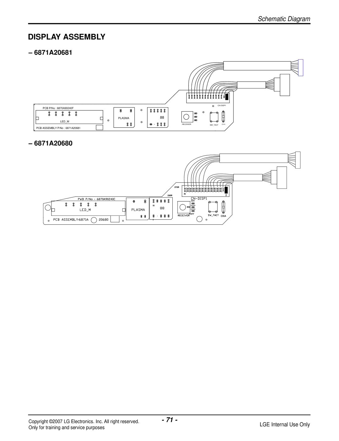 LG Electronics LS120HP(AS-H121E1H0), LS090HP(AS-H091E1H0), LS180CP(AS-C183DM0), LS240HP(AS-H2435DM0) 6871A20681, 6871A20680 