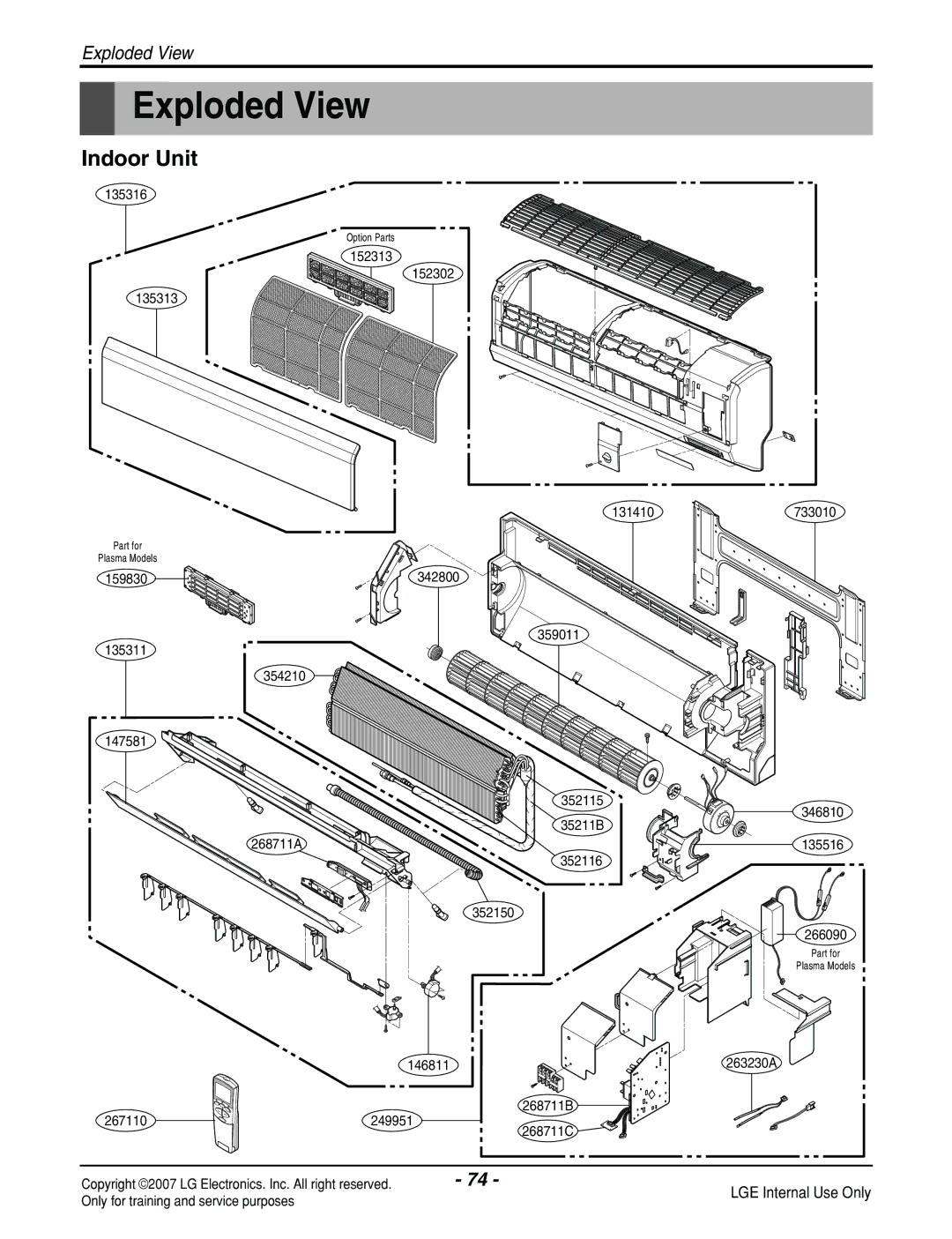 LG Electronics LS240HP(AS-H2435DM0), LS090HP(AS-H091E1H0), LS180CP(AS-C183DM0) manual Exploded View, Indoor Unit 