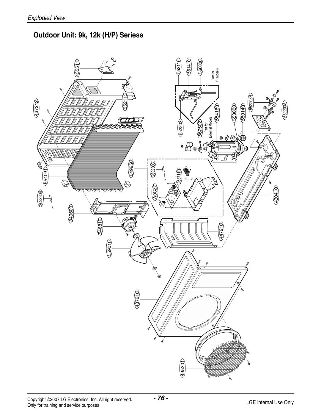 LG Electronics LS090CP(AS-C0914DH0), LS090HP(AS-H091E1H0), LS180CP(AS-C183DM0) manual Outdoor Unit 9k, 12k H/P Seriess 