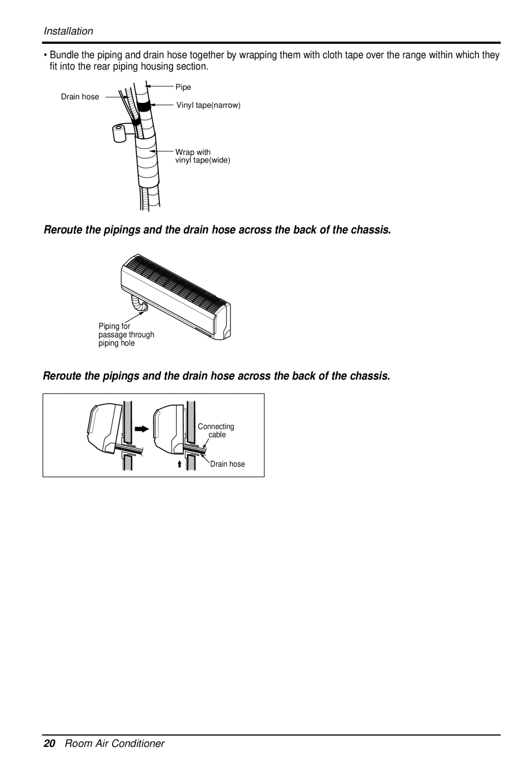 LG Electronics LS122CE installation manual Drain hose Pipe Vinyl tapenarrow Wrap with vinyl tapewide 