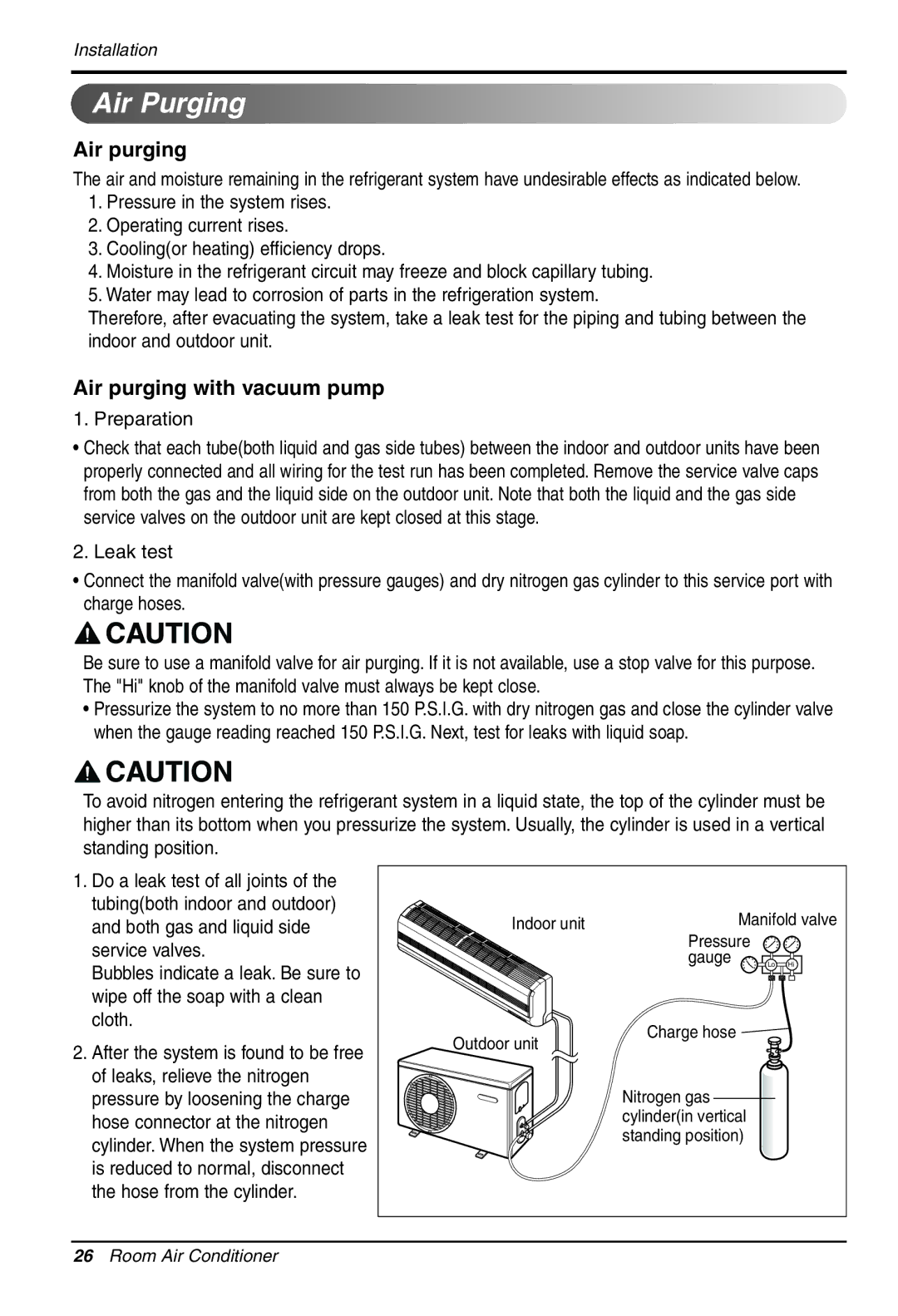 LG Electronics LS305HV installation manual Air Purging, Air purging with vacuum pump, Preparation 