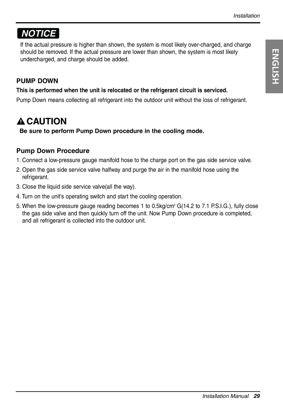 LG Electronics LS305HV installation manual Pump Down Procedure 