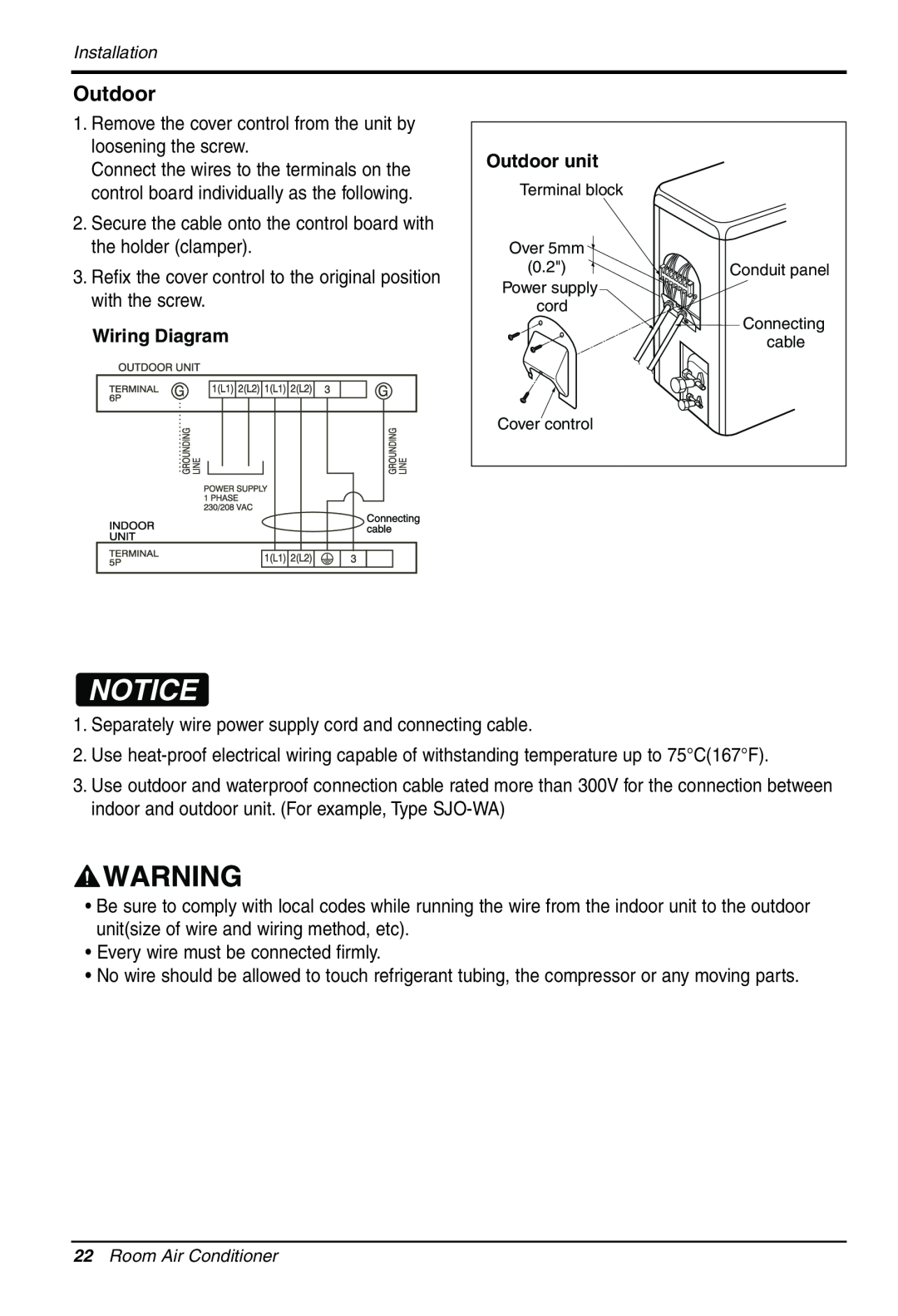 LG Electronics LS305HV installation manual Wiring Diagram, Outdoor unit 